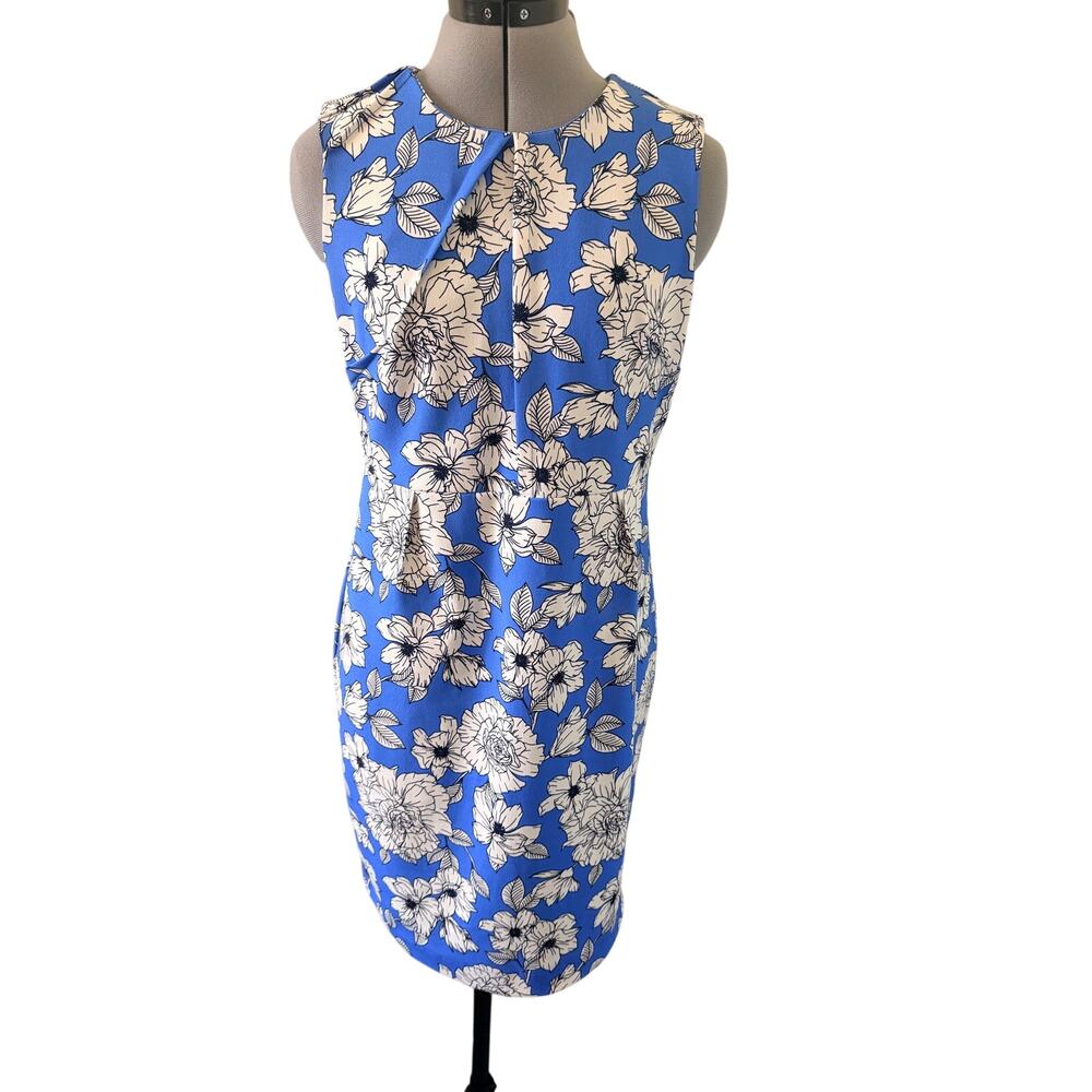 Banana Republic Womens Blue and White Floral Print Sheath Dress size 8 Petite